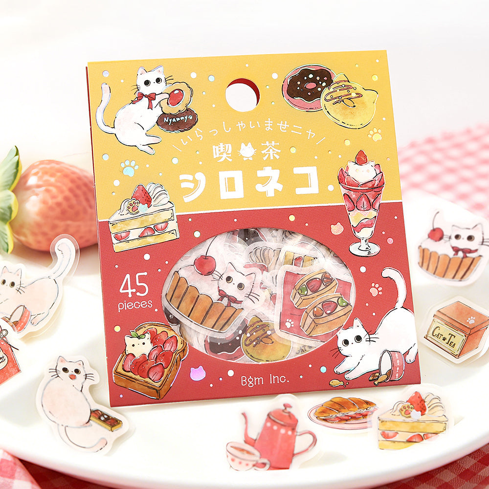 BGM Flakes Seal: Welcome Meow! — Café Shironeko — close-up