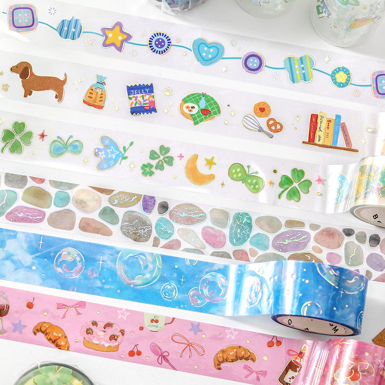 BGM Foil Stamping Clear Tape — Sky Encyclopedia: Lucky — roll side view