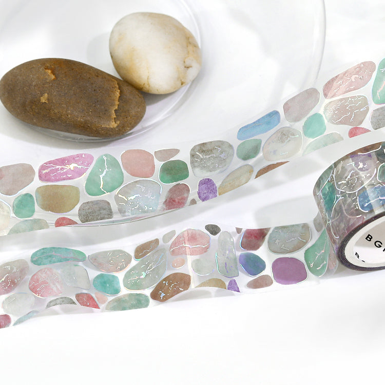 BGM Foil Stamping Clear Tape — Sky Encyclopedia: Pebble — rolled out on paper