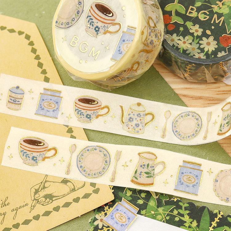BGM Foil Stamping Masking Tape — Afternoon Tea Set — rolled out on paper