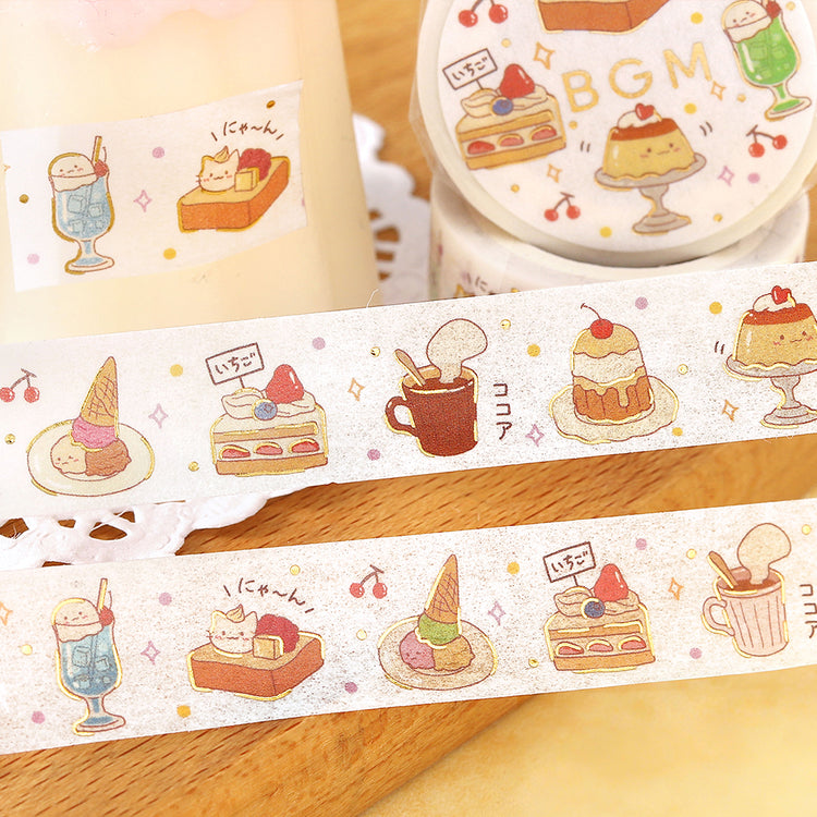 BGM Foil Stamping Masking Tape — Cafe Time — rolled out on paper