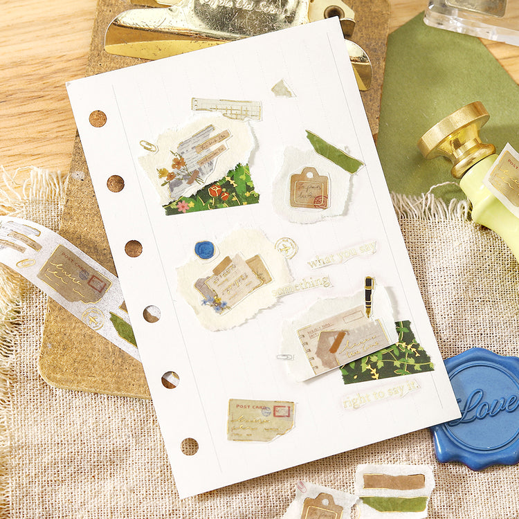 BGM Foil Stamping Masking Tape — Collage Fragments — rolled out on paper