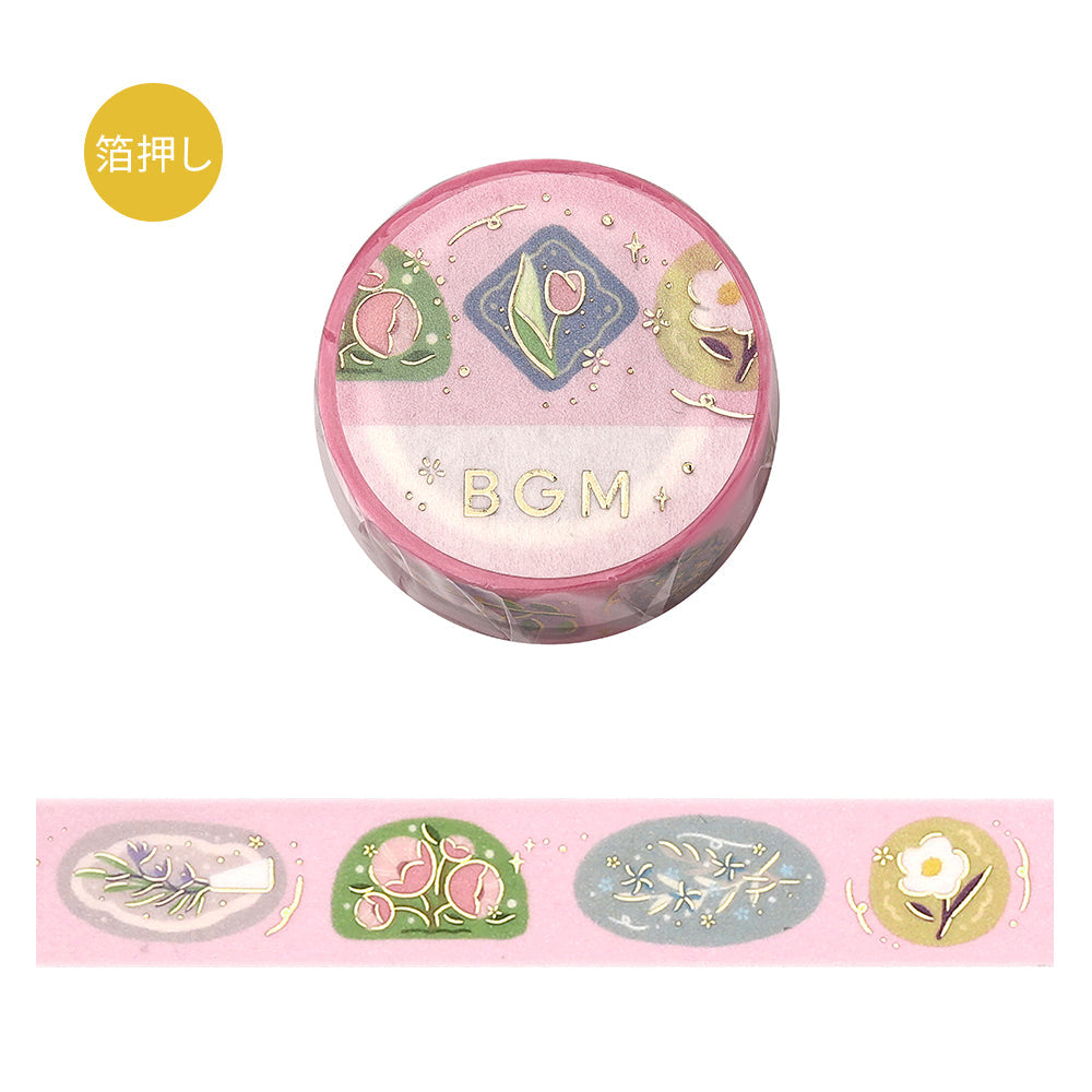 BGM Foil Stamping Masking Tape: Life — Flower Brooch — roll front