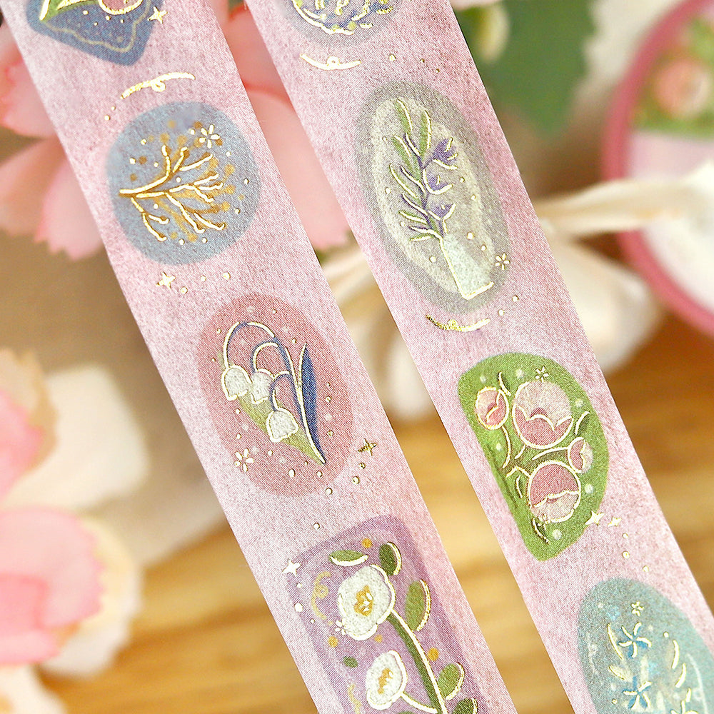 BGM Foil Stamping Masking Tape: Life — Flower Brooch — rolled out on paper