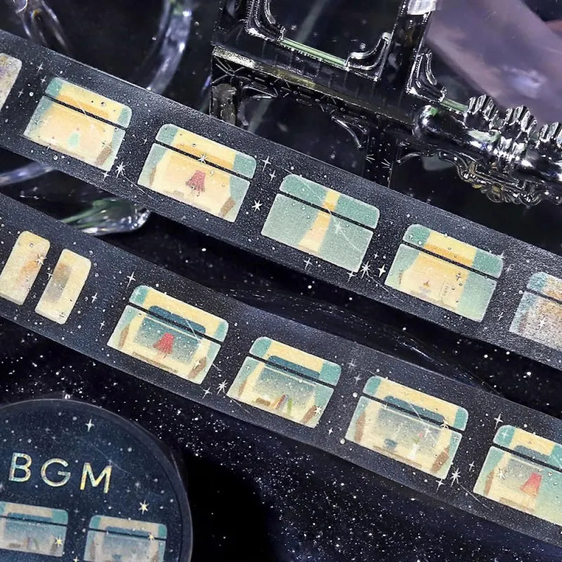 BGM Foil Stamping Masking Tape – Life: Sleeper Train in the Stars 15mm washi tape roll designed with a magical night train and shimmering stars.