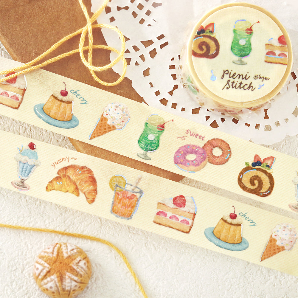 BGM Foil Stamping Masking Tape: Pienistitch — Little Café — rolled out on paper