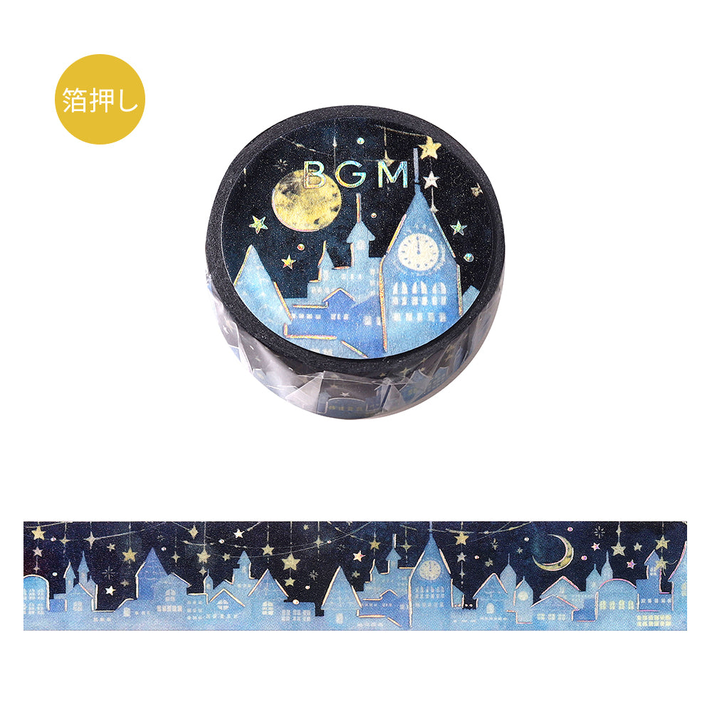 BGM Foil Stamping Masking Tape — Starlit Town — roll front