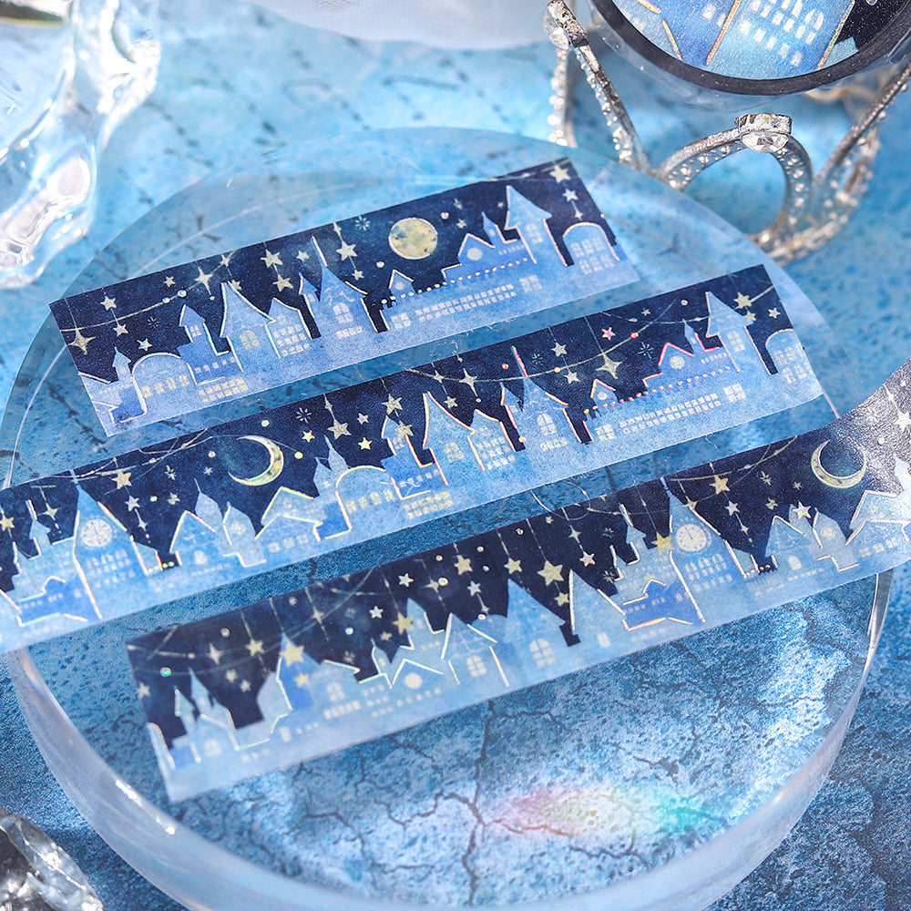 BGM Foil Stamping Masking Tape — Starlit Town — rolled out on paper