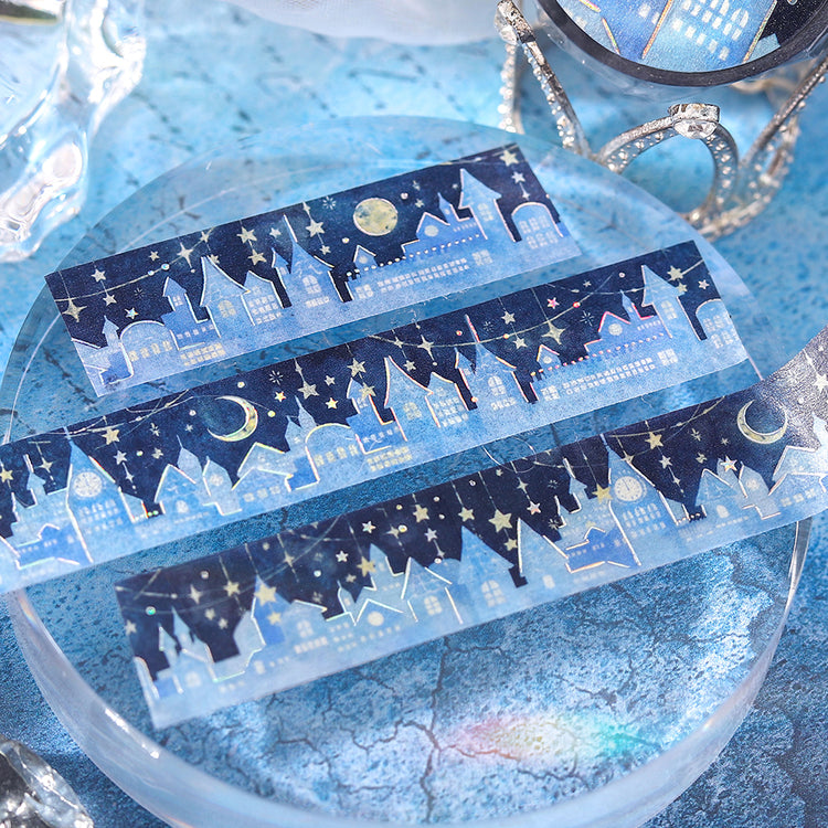 BGM Foil Stamping Masking Tape — Starlit Town — rolled out on paper