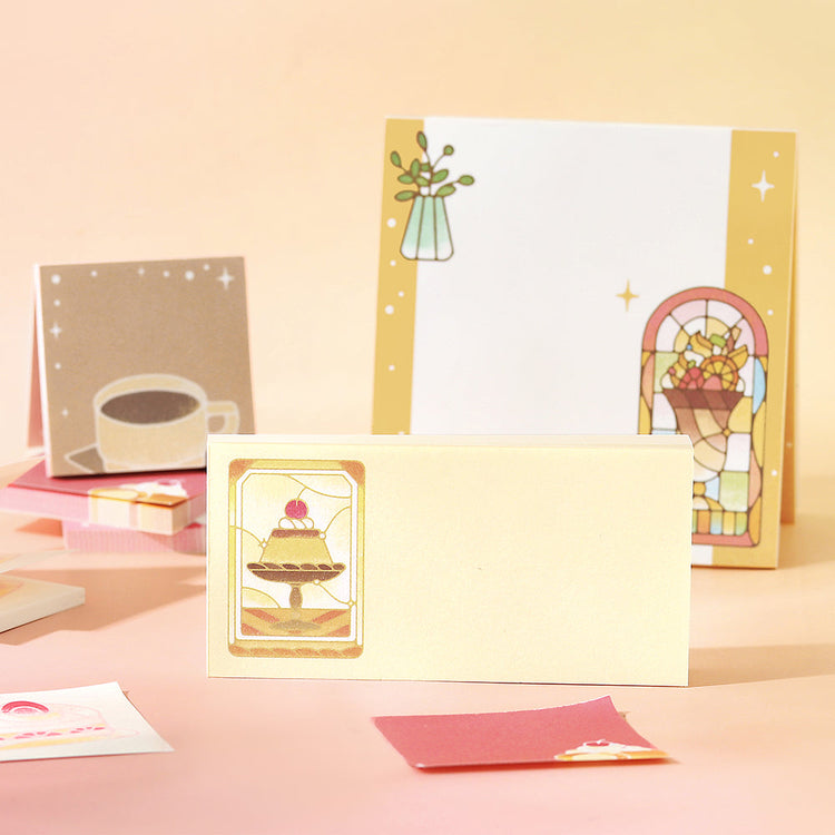 BGM Memo Seal Set: MEMONO — Café à la Mode Stained Glass — close-up