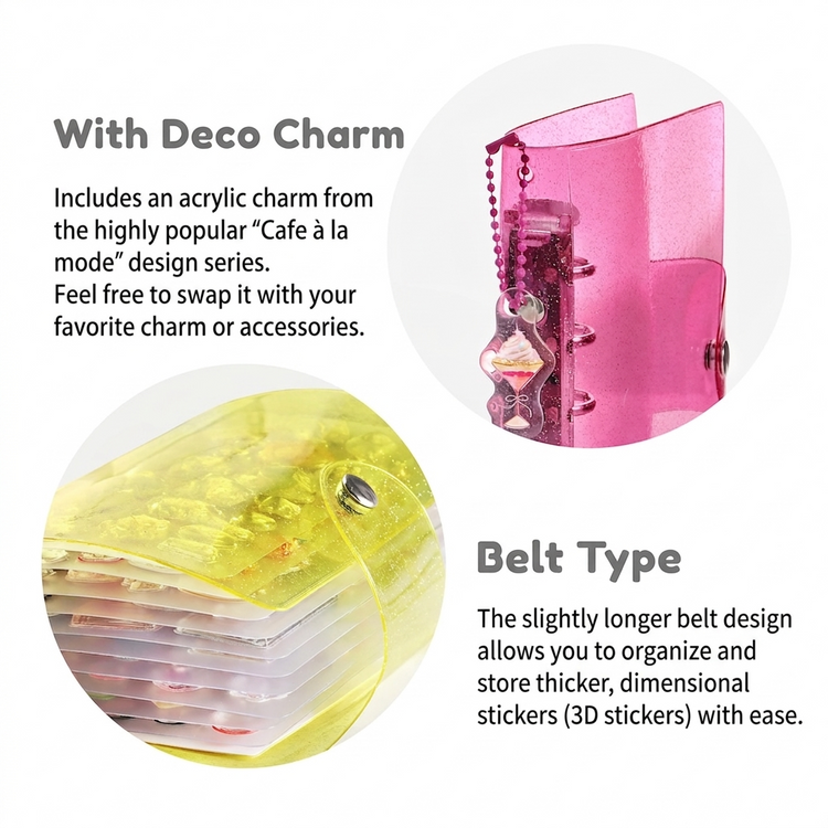 BGM Notebook-Style Sticker Book — A6 Glitter Yellow — close-up