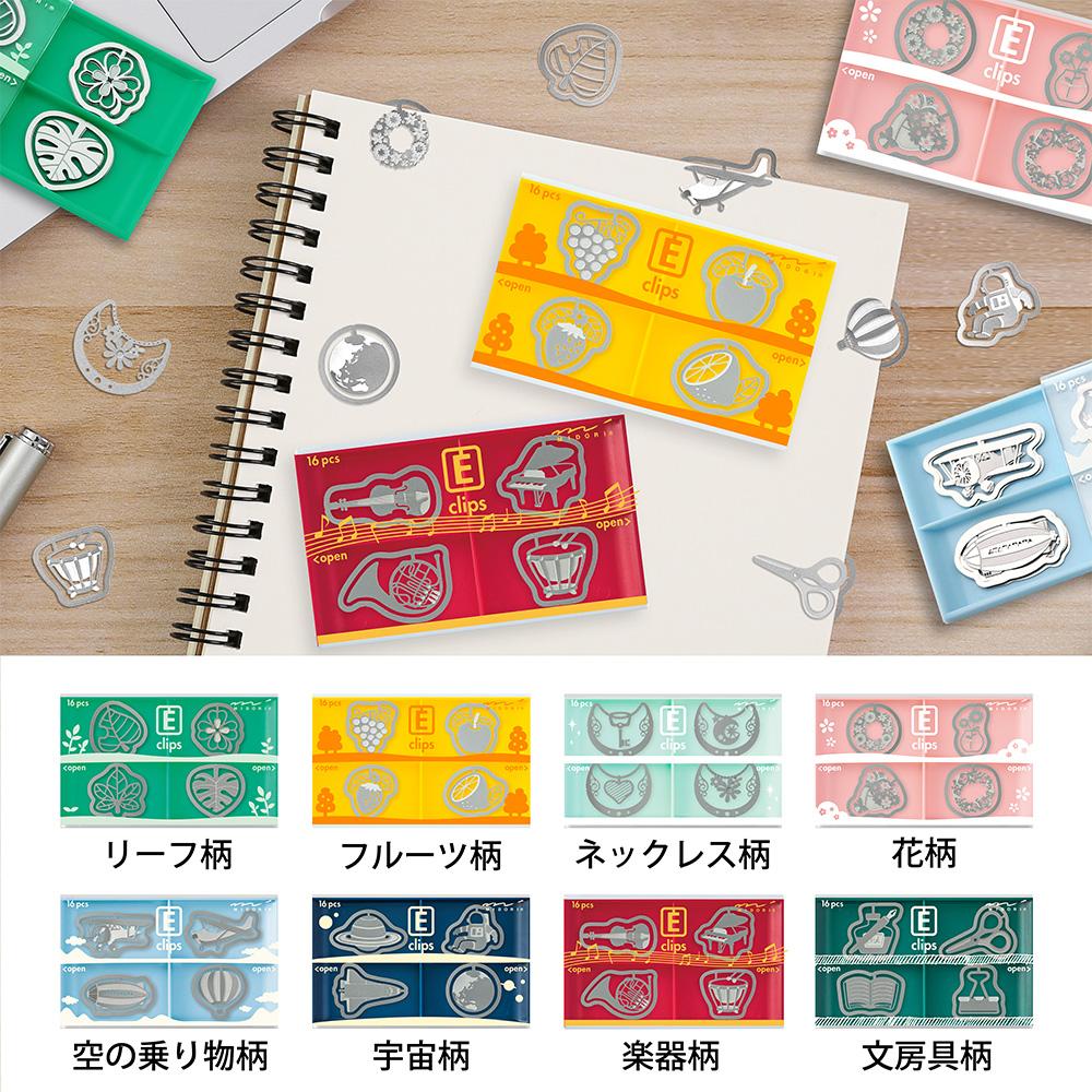Midori E-Clips Etching Paper Clips — Leaf/Fruit/Necklace/Flower/Space/Stationery — front view