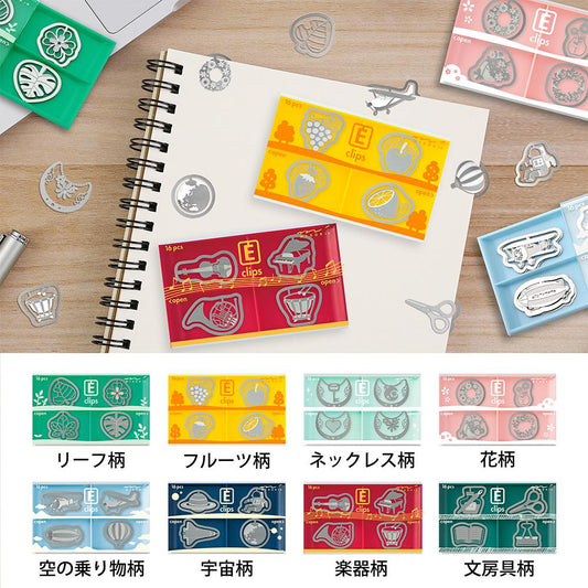 Midori E-Clips Etching Paper Clips — Leaf/Fruit/Necklace/Flower/Space/Stationery — front view