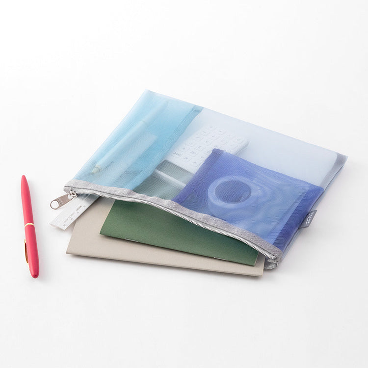 Midori Pen & Tool Pouch Mesh — Light Blue — with packaging