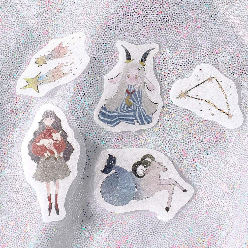 BGM Foil Stamping Flake Seal: Star Poem — Scorpio, Sagittarius & Capricorn — flat lay