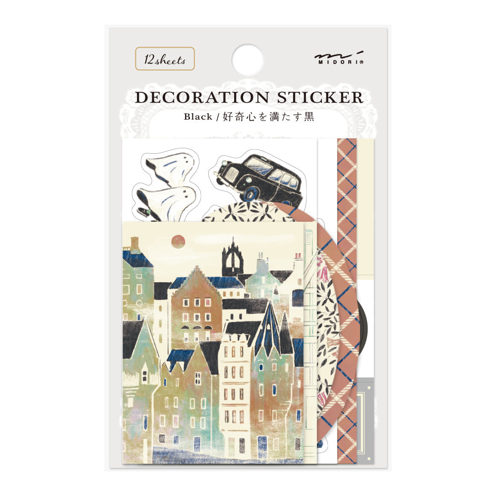 Midori Yuka Takamaru Decoration Stickers — Black — sheet front