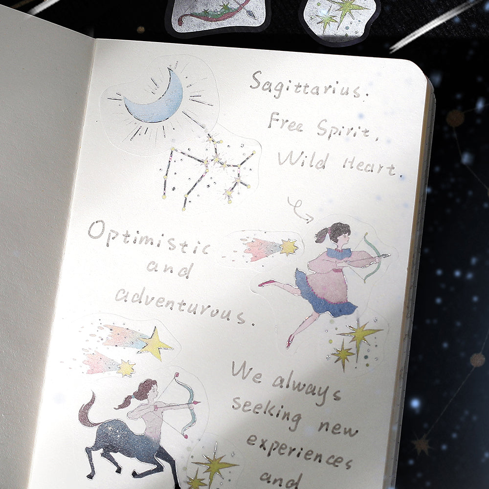 BGM Foil Stamping Flake Seal: Star Poem — Scorpio, Sagittarius & Capricorn — with packaging