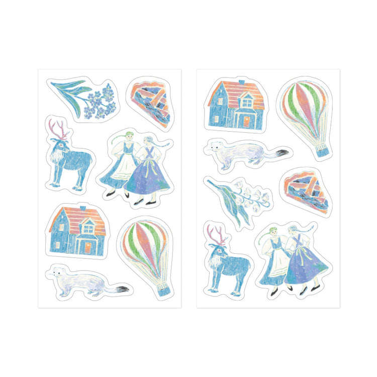 Midori Yuka Takamaru Decoration Stickers — Light Blue — sticker detail