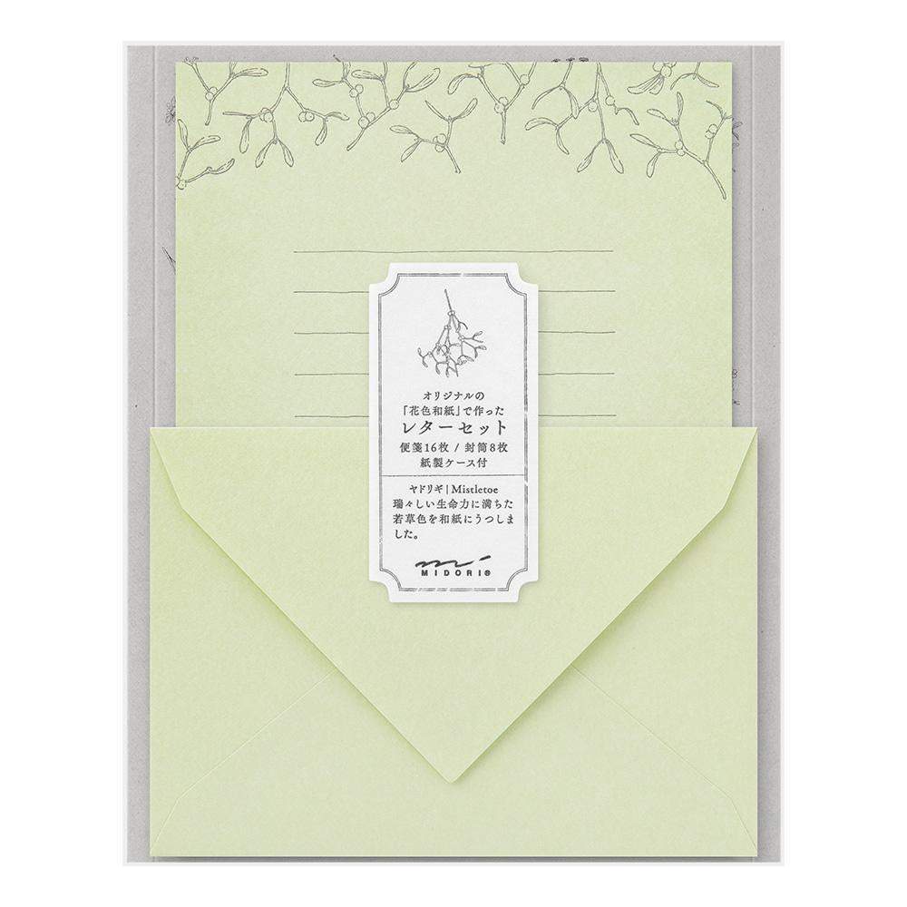Midori Letter Set Flower Color Washi Paper — Green — front view