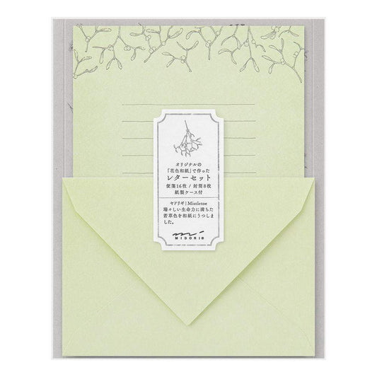 Midori Letter Set Flower Color Washi Paper — Green — front view