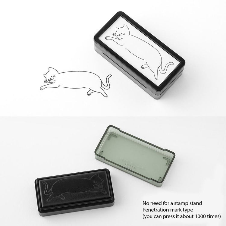 Midori Pre-inked Paintable Stamp <Half Size> — Cat — with packaging