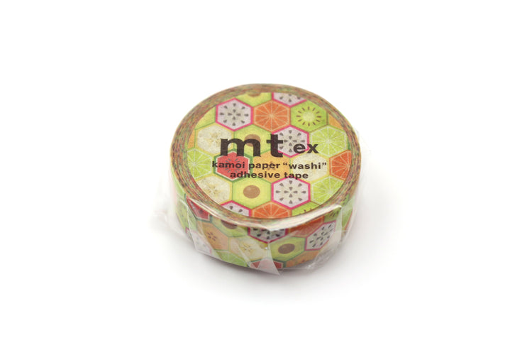 mt EX Washi Tape — Hexagon Fruits — rolled out on paper