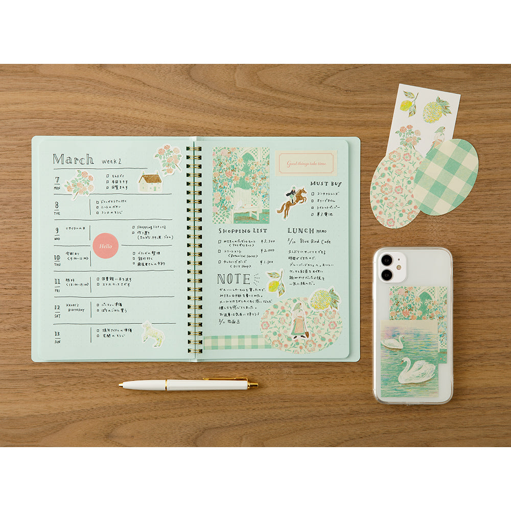 Midori Yuka Takamaru Decoration Stickers — Yellow Green — flat lay