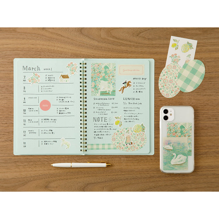 Midori Yuka Takamaru Decoration Stickers — Yellow Green — flat lay