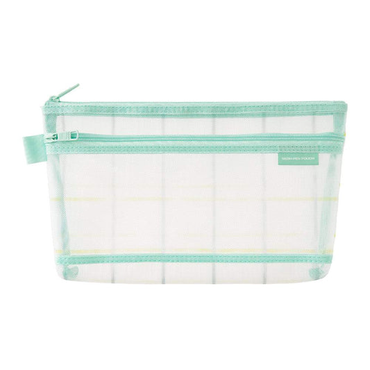 Midori Mesh Pen Pouch <Limited Edition> — Check Green — front view