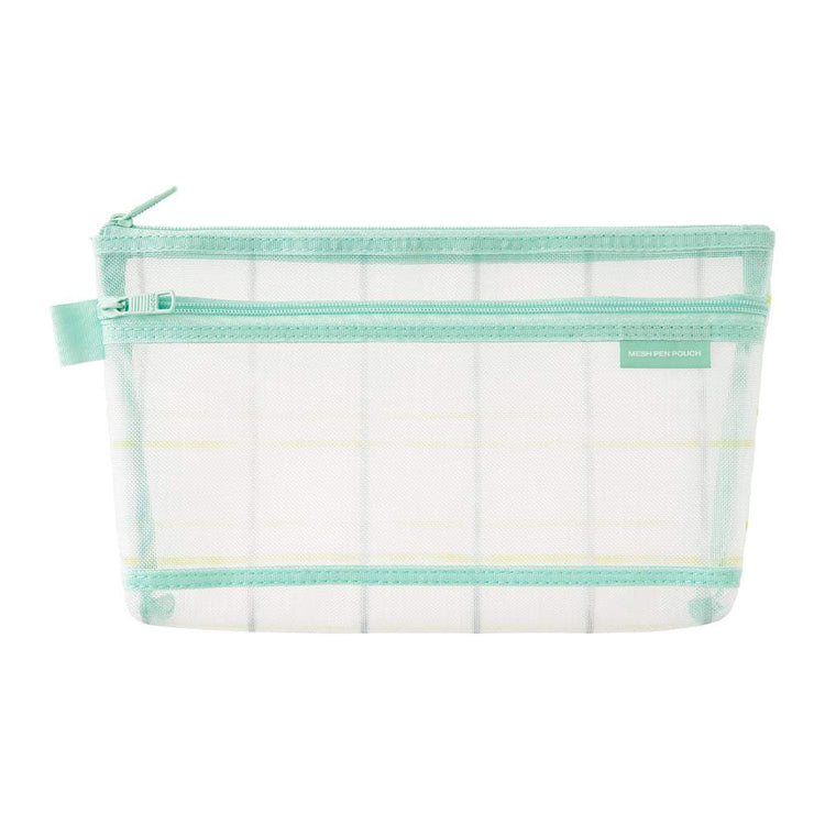 Midori Mesh Pen Pouch <Limited Edition> — Check Green — front view