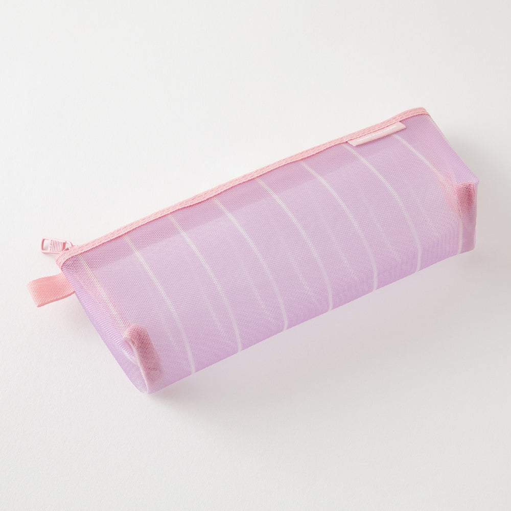 Midori Mesh Pen Case with Gusset <Limited Edition> — Stripe Purple — detail view