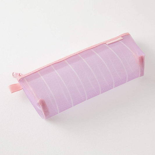 Midori Mesh Pen Case with Gusset <Limited Edition> — Stripe Purple — detail view