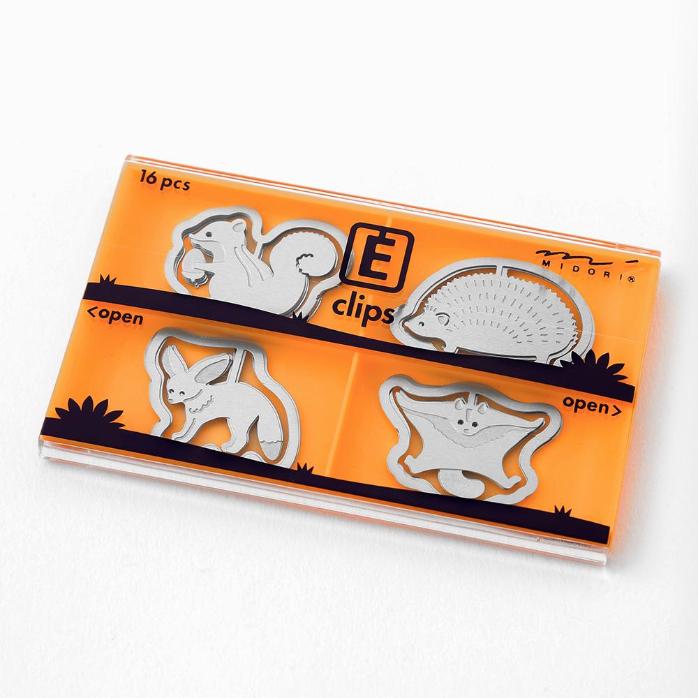Midori E-Clips Etching Paper Clips — Leaf/Fruit/Necklace/Flower/Space/Stationery — flat lay