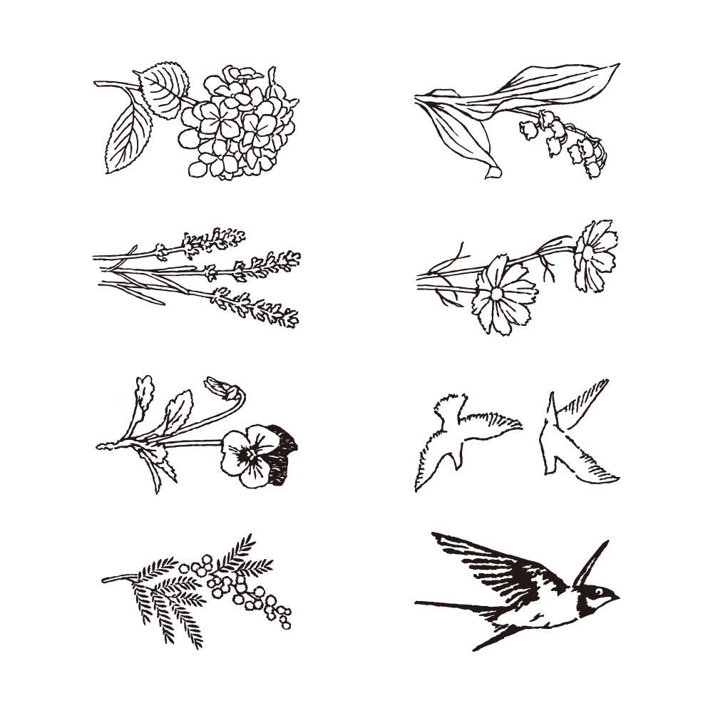 Midori Paintable Rotating Stamp Dial — Flower & Bird — stamped impression