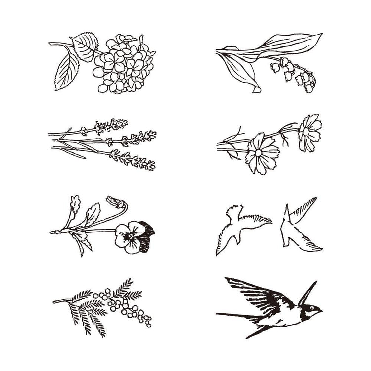 Midori Paintable Rotating Stamp Dial — Flower & Bird — stamped impression