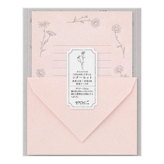 Midori Letter Set Flower Color Washi Paper — Pink — front view