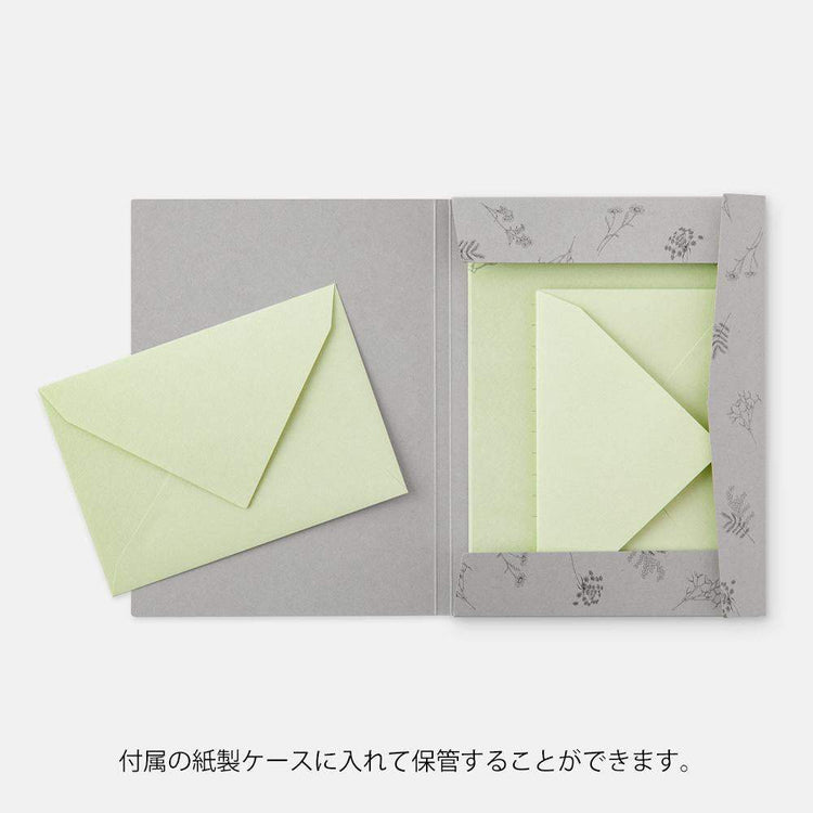 Midori Letter Set Flower Color Washi Paper — Green — angle view