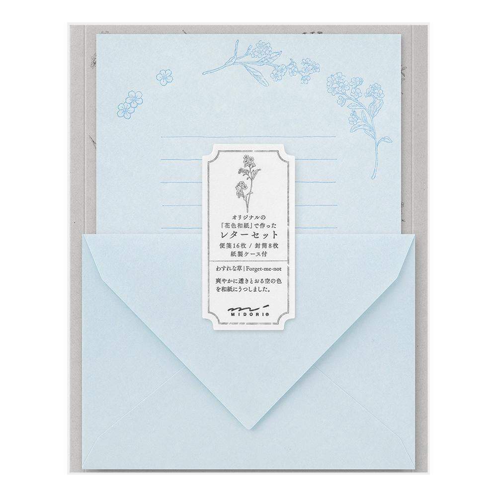 Midori Letter Set Flower Color Washi Paper — Blue — detail view