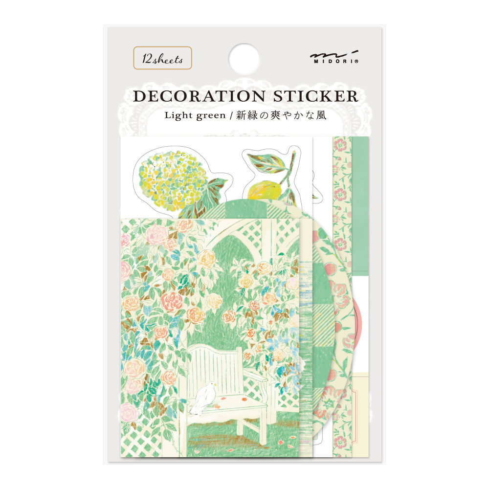 Midori Yuka Takamaru Decoration Stickers — Yellow Green — sheet front