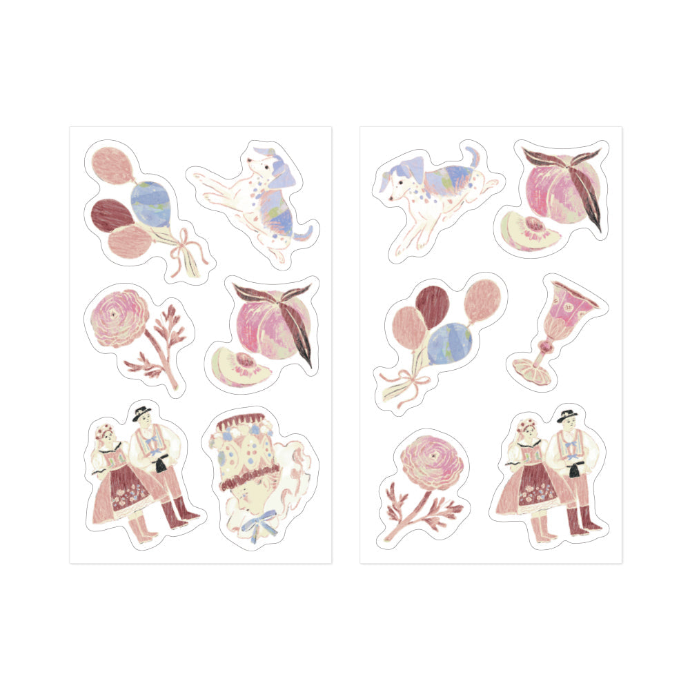 Midori Yuka Takamaru Decoration Stickers — Pink — sticker detail