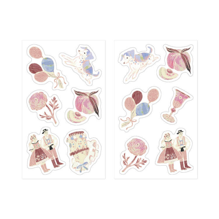 Midori Yuka Takamaru Decoration Stickers — Pink — sticker detail