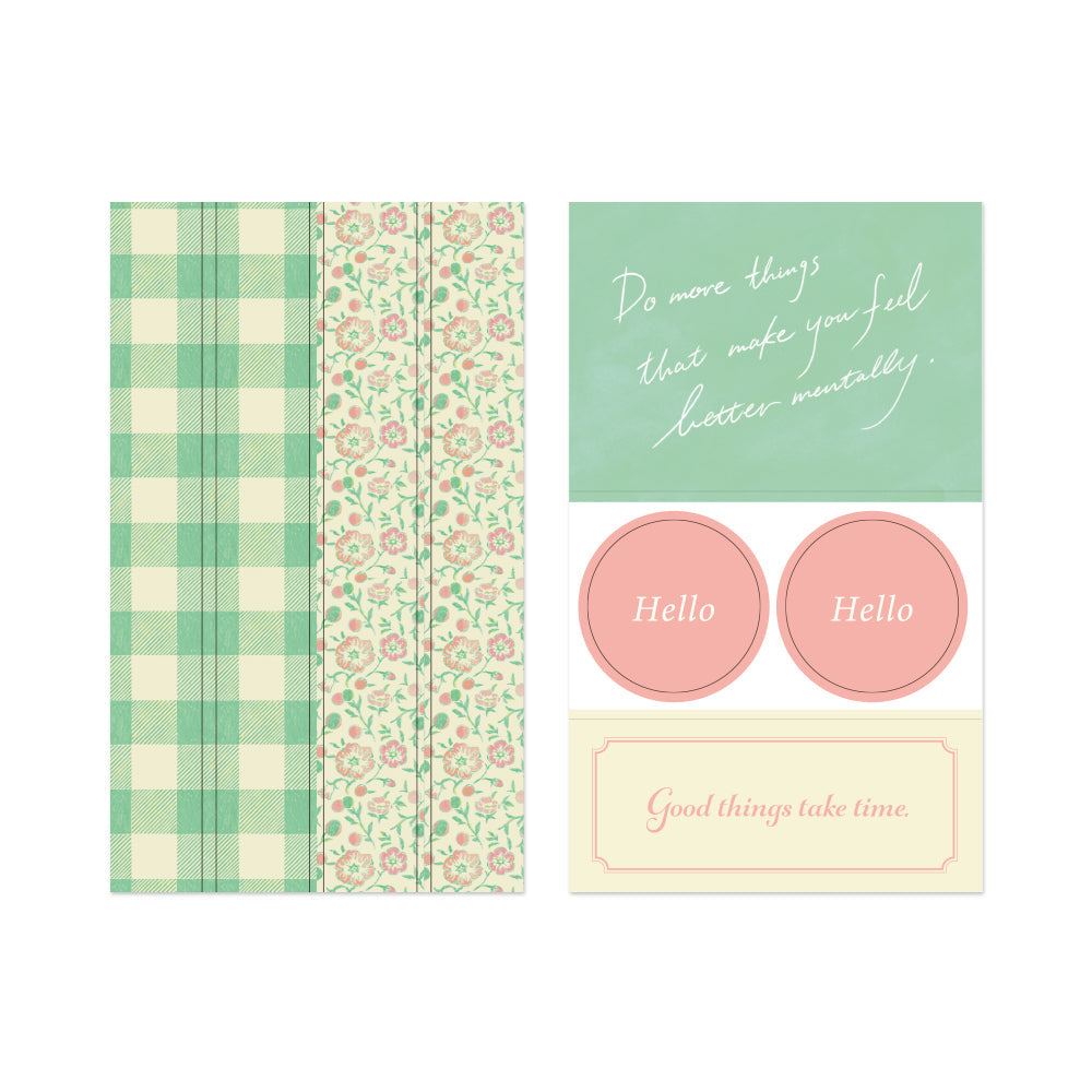 Midori Yuka Takamaru Decoration Stickers — Yellow Green — applied in a journal