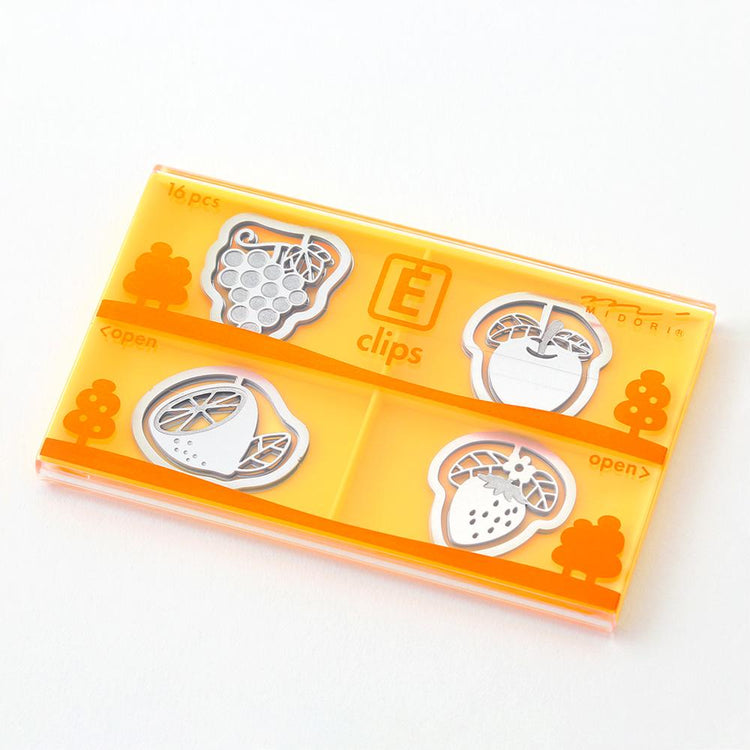 Midori E-Clips Etching Paper Clips — Leaf/Fruit/Necklace/Flower/Space/Stationery — size reference