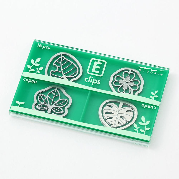 Midori E-Clips Etching Paper Clips — Leaf/Fruit/Necklace/Flower/Space/Stationery — in use on paper