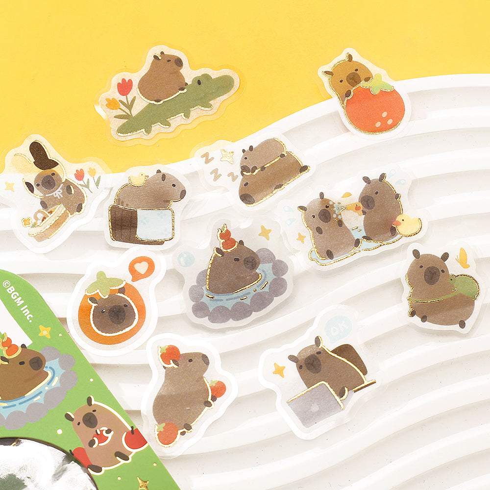 BGM Foil Stamping Flake Seal: Ippai — It's Full of Capybaras — applied in a journal