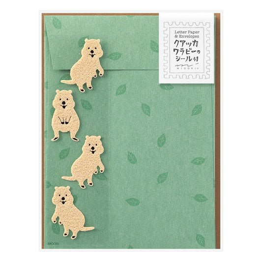 Midori Letter Set with Stickers — Quakka Rabbit Pattern — front view