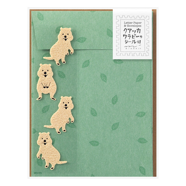 Midori Letter Set with Stickers — Quakka Rabbit Pattern — front view