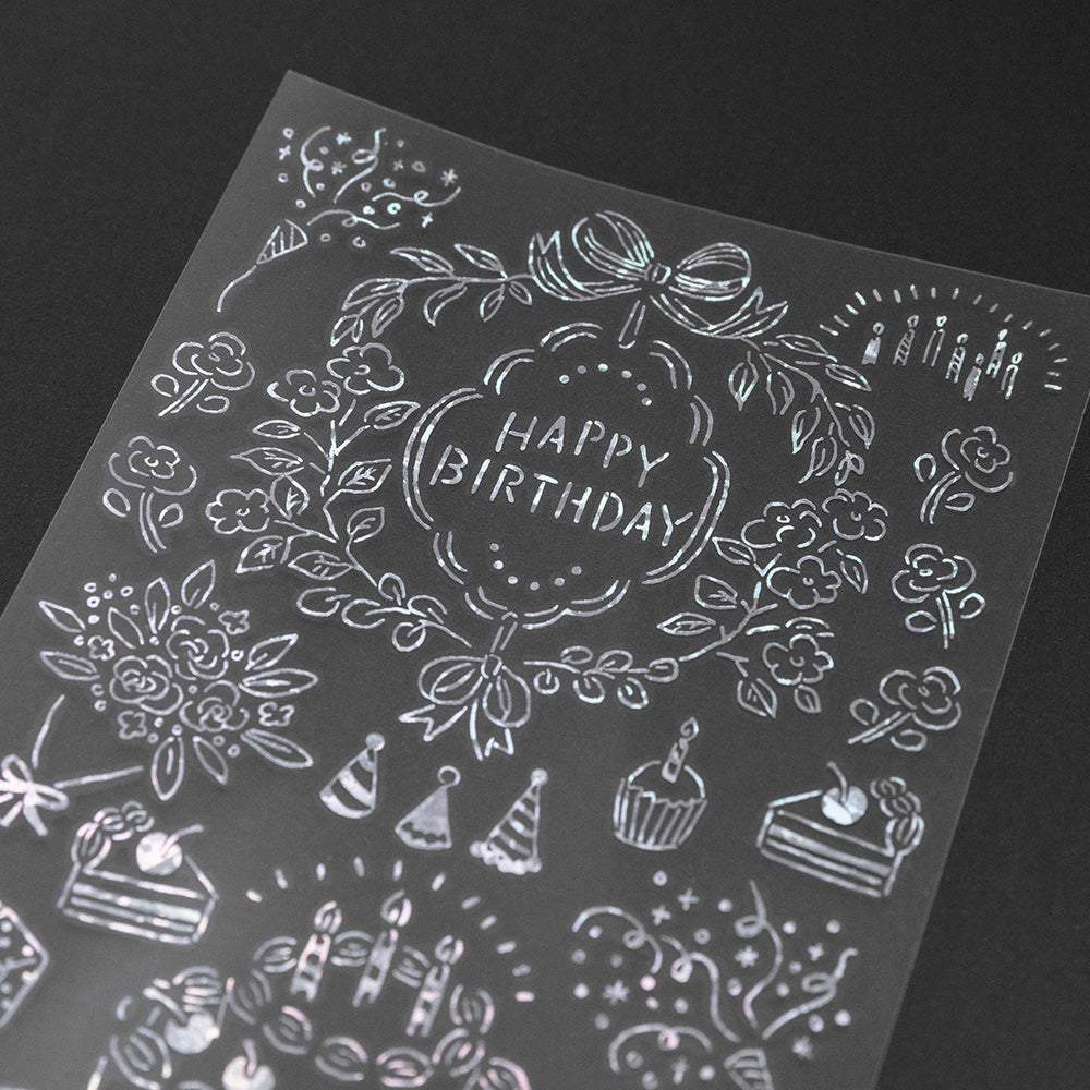 Midori Foil Transfer Sticker for Decoration — Birthday — applied in a journal