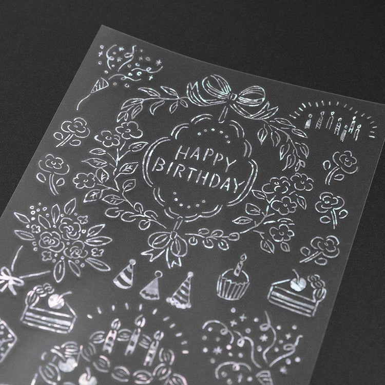 Midori Foil Transfer Sticker for Decoration — Birthday — applied in a journal