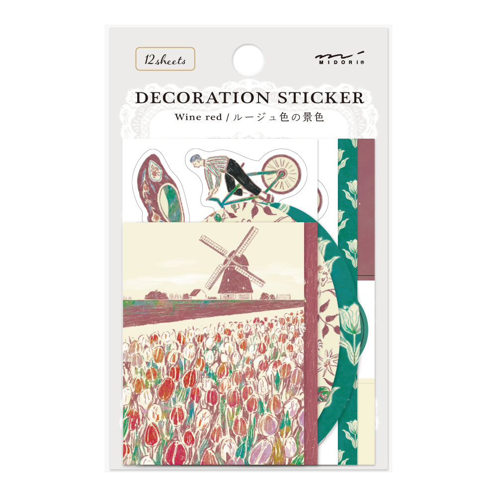 Midori Yuka Takamaru Decoration Stickers — Dark Red — sheet front